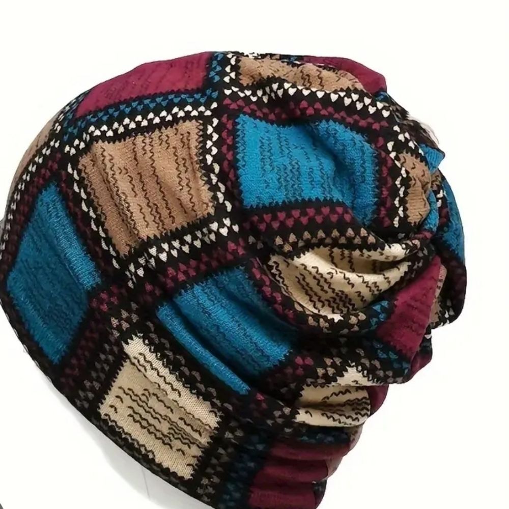 Brown Blue Multi-Wear Beanie Scarf | Unisex